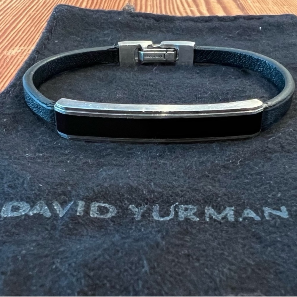 David Yurman Deco Bar Station Black Leather Bracelet